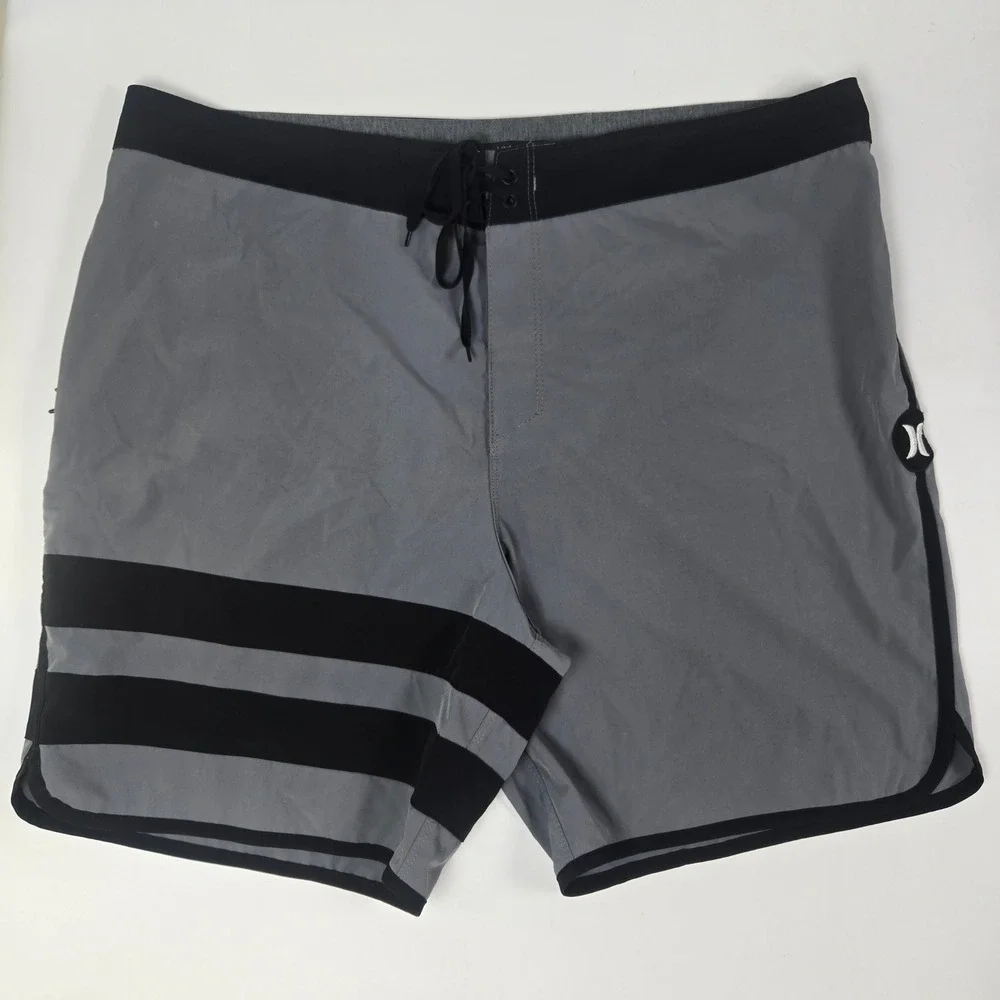 Hurley Board Shorts Men 36 Gray Phantom Striped Swim Trunks Surf